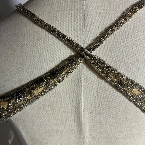 VINTAGE 90s/Y2K Beaded Silk Open Back Ombré Gold Silver Formal Prom Dress Small - Picture 5 of 8